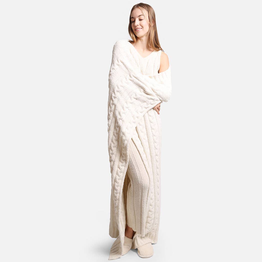 Braided Cable Knit Luxury Soft Throw Blanket - HER Home Design Boutique